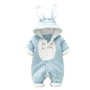 春秋季新生婴儿连体衣薄棉衣纯棉男女宝宝小龙猫加厚带帽保暖外套