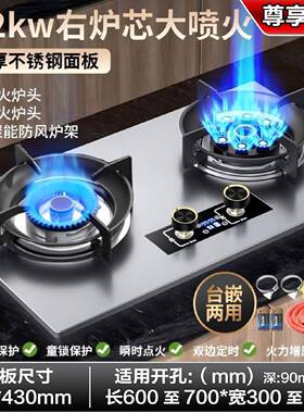 RGZYHUA家宴霸王猛火燃气灶双灶家用煤气炉增压天然气台式嵌入式