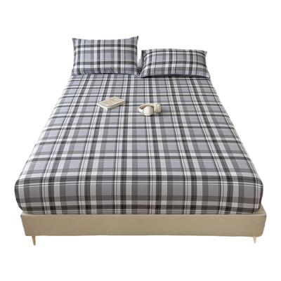 100全棉床笠单件浅灰黑白色大格子纯棉斜纹床罩套1.5m1.8米四季款