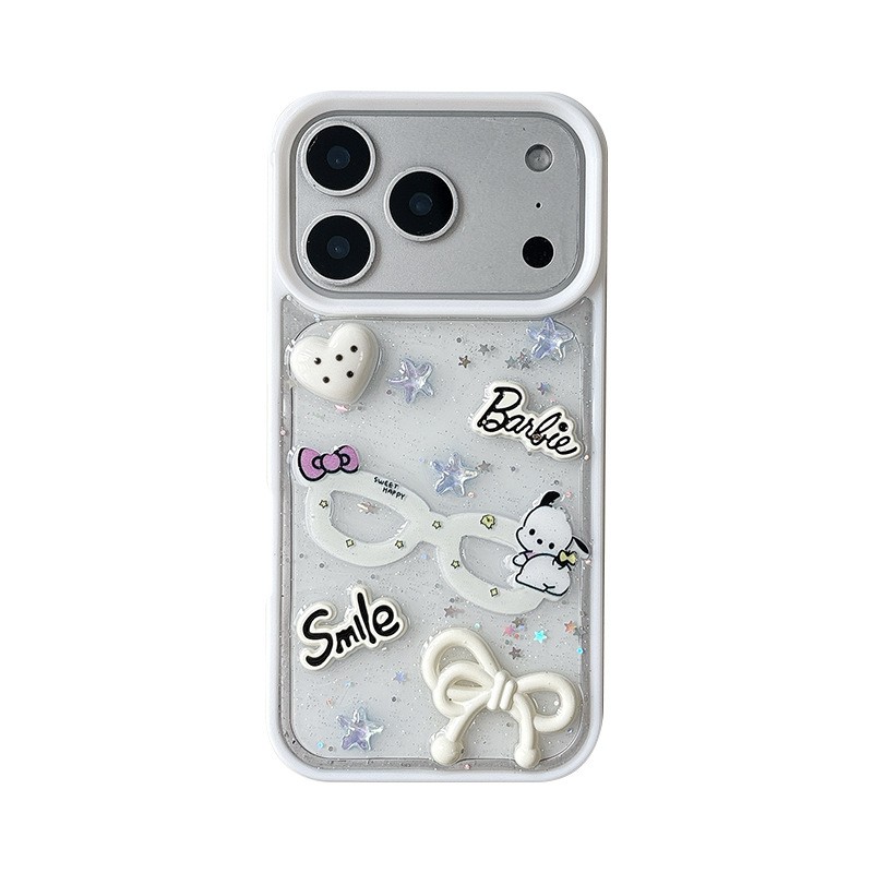 透明滴胶闪粉亮片手机壳适用iPhone17小狗眼镜苹果16promax蝴蝶结18pro保护套立体爱心星星女新款小清新ins风