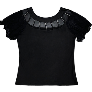 新款女摩登舞上衣广场舞衣拉丁国标舞短袖交谊舞上装镂空练功服成