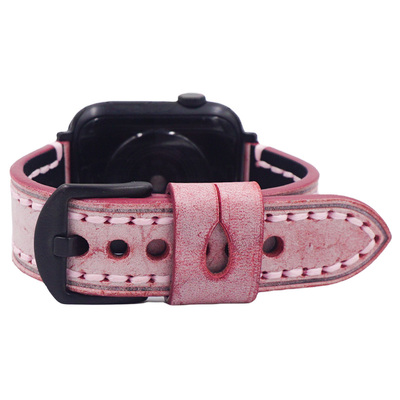 美式复古手工真皮适用华为fit4手表表带女红色雾蜡皮3代手表带