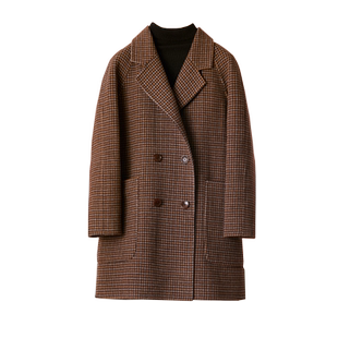 冬季新款双面呢大衣女时尚千鸟格高级感羊毛外套2023年小个子妈妈