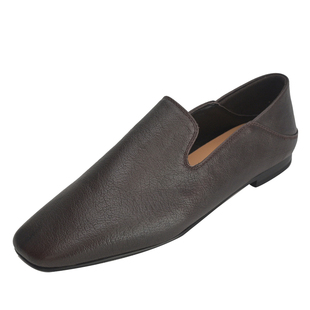 步享头层胎牛皮深口单鞋女软底通勤方头平底真皮一脚蹬豆豆鞋白色