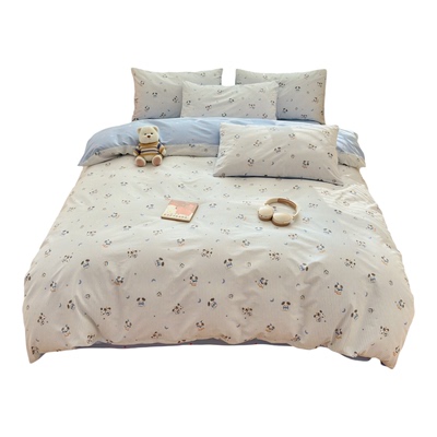 奶呼呼条纹小象全棉居家四件套100纯棉单被套180x220x240cm三件套