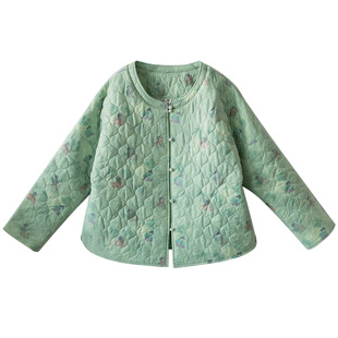 现货【清风归】长袖圆领短款外套女款冬季侧开叉减龄直筒棉服棉衣