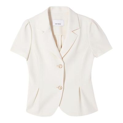 朗姿25平驳领醋酸短袖商务西装外套黑白色ol通勤风西服女夏季新款