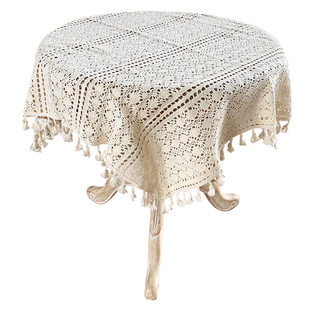 美式田园棉线钩花镂空针织桌布冰箱洗衣机盖巾花园圆桌布