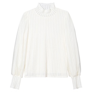 大洪洪【优雅叠搭】冬款蕾丝花边半高领打底衫女保暖显瘦内搭上衣