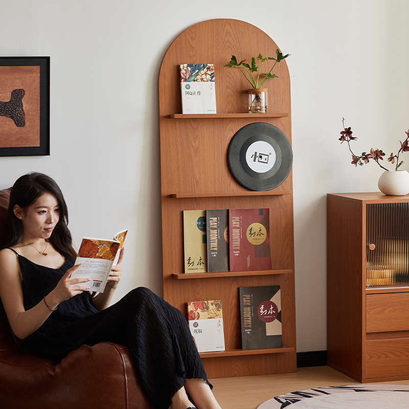 小四书报架书刊杂志架展示柜中古黄杨木色收纳架落地靠墙宣传架子