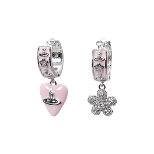 粉色滴釉土星耳环2025新款爆款高级感宽面耳扣西太后耳钉爱心耳坠