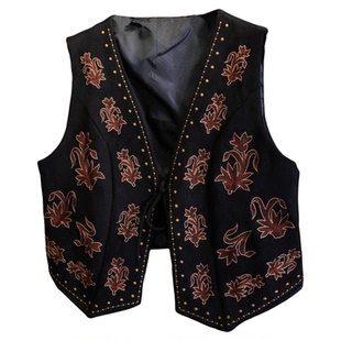 刺绣V领仿麂皮绒系带短款坎肩背心2025秋季新款外搭女装马夹B443