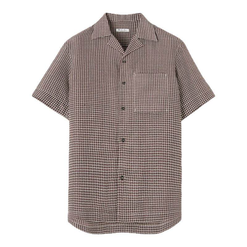 LoroPiana/诺悠翩雅男士衬衫保龄球风亚麻宽松开领细花纹新款