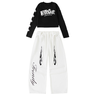 爵士舞服装女童韩版露脐长袖jazz舞蹈练功服女团街舞韩舞表演出服