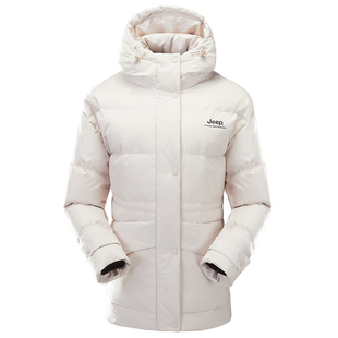 Jeep吉普滑雪服冬季中长款羽绒服女防钻绒鸭绒羽绒衣保暖连帽外套