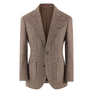 【粗纺钢花呢50羊毛】CULTUM意式复古秋冬耐磨人字纹西服套装男