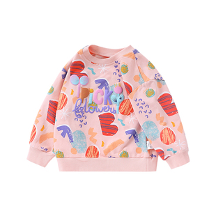 女童卫衣春秋新款儿童卡通满印纯棉上衣小童宝宝甜美可爱长袖童装