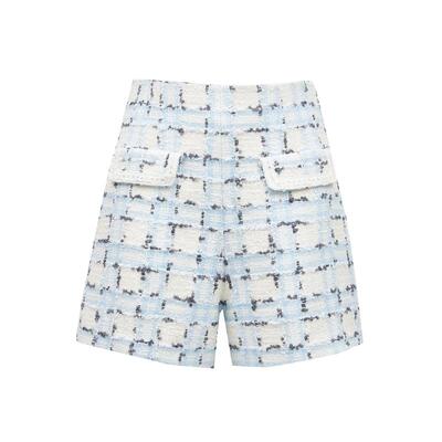 tq区绫致VeroModa小香风短裤25春夏粗呢针织色胺蓝色短裤女