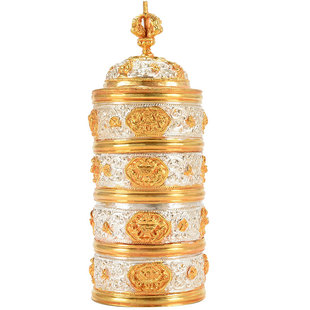 尼泊尔手工贲巴壶现代灌顶铜鎏金鎏银宝瓶净水瓶奔巴壶摆件