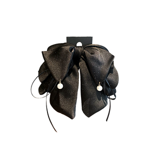 日韩新款满天星蝴蝶结马尾夹优雅珍珠盘发夹百搭后脑勺通勤鲨鱼夹