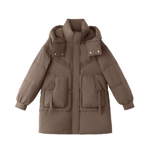 ERAL艾莱依中长款羽绒服女连帽90绒白鸭绒高级感保暖加厚宽松外套