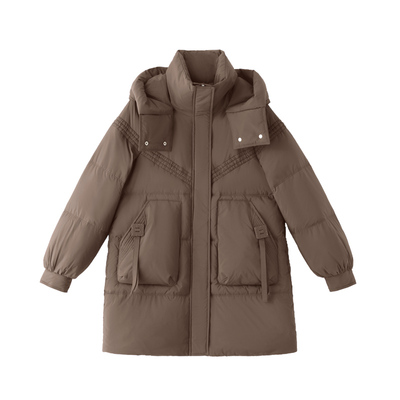 艾莱依90绒连帽中长款羽绒服女