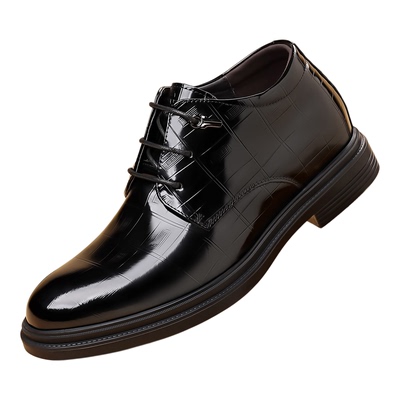 老人头内增高正装皮鞋真皮亮皮