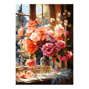 自油自画 数字油画diy手绘手工填充填色减压花卉油彩画 钟情于你