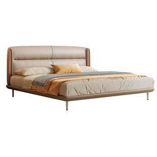 头层真皮床中古风主卧现代简约实木式高端网红大气高脚双人大床