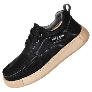 木林森男鞋2026新款真皮休闲软底皮鞋英伦舒适防滑加绒商务板鞋