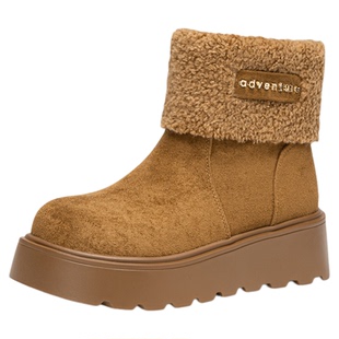 依思q加绒雪地靴女2025新款冬季一脚蹬厚底勃肯短靴户外保暖棉鞋