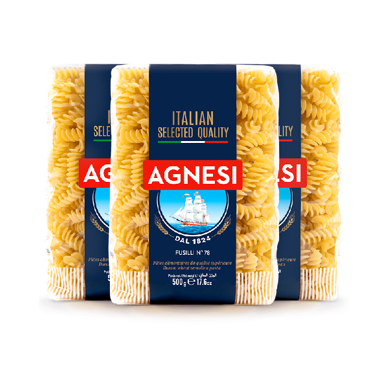 Agnesi/安尼斯78号螺丝形形意大利面500g*3袋意意粉儿童速食意面