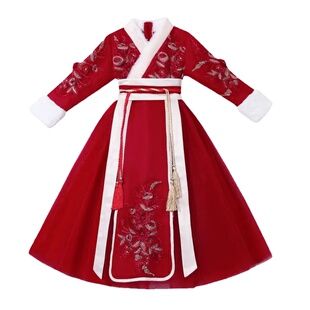 拜年服女童汉服秋冬款2026新款儿童古装连衣裙女孩冬季加绒新年装