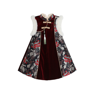 沫沫家童装冬装女童国风拜年裙2025秋冬季新款儿童新中式连衣裙