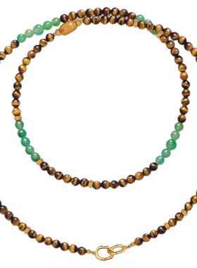 曼古银宝葫芦虎眼石多层玛瑙项链