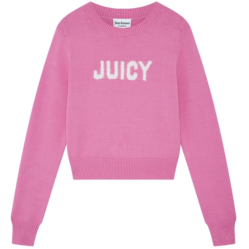 Juicy Couture橘滋针织衫女玫红短款logo提花休闲粉色毛衣上衣