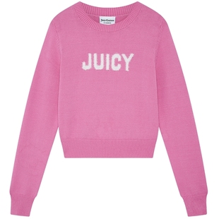 Juicy Couture橘滋针织衫女玫红短款logo提花休闲粉色毛衣上衣
