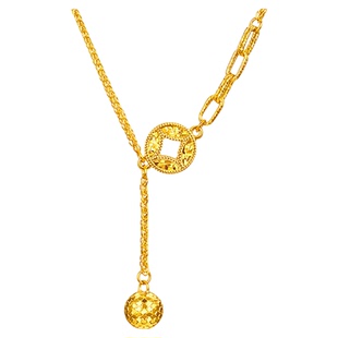 金至尊爆金币5G黄金项链女新款足金铜钱爆闪黄金颈链金链生日礼物