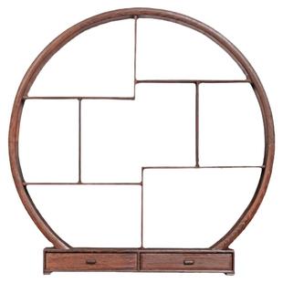 鸡翅木博古架小实木质圆形现代中式复古客厅古董茶壶展示架收纳架