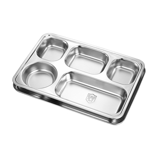 304不锈钢餐盘方形四格五格快餐盘成人学生食堂加厚餐盒分格饭盒