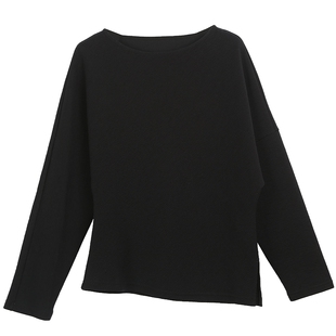 布景卫衣女2026年春季新品简约纯色圆领开叉不对称设计感上衣0011