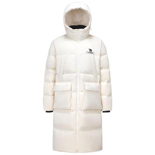 骆驼女装工装白色羽绒服女2025冬季加厚保暖连帽中长款外套女