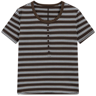 KBNE复古显瘦miu系条纹针织衫女装2026春季新款短款短袖别致上衣