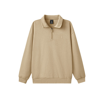 斯凯奇2025秋冬新款男子百搭针织套头卫衣翻领半开襟长袖polo上衣