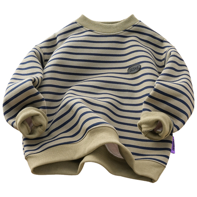 冬季男童条纹加绒加厚卫衣洋气