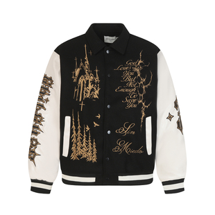 DHSS美式街头重磅刺绣夹棉棒球服夹克男女宽松秋冬翻领加厚外套
