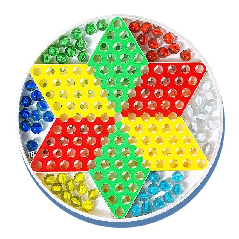 跳跳棋儿童益智小学生玻璃球大人版老式飞行棋二合一弹珠跳子棋盘