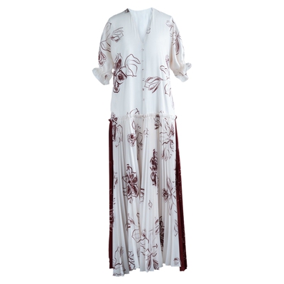 COMMEMOI印花压褶灯笼袖连衣裙