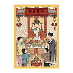 灶神墙贴画灶神贴纸灶神粘贴画乔迁新家新店餐厅开业使用灶神年画