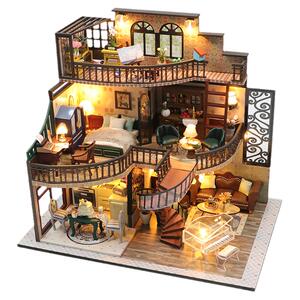 diy小屋筑梦高阁手工制作模型木质拼装玩具阁楼房子别墅生日礼物